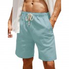 Men Cotton Linen Shorts With Pockets Large Size Casual Loose Breathable Straight Pants light blue 4XL