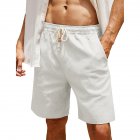 Men Cotton Linen Shorts With Pockets Large Size Casual Loose Breathable Straight Pants White XL