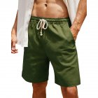 Men Cotton Linen Shorts With Pockets Large Size Casual Loose Breathable Straight Pants Army Green S
