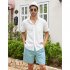 Men Cotton Linen Shorts With Pockets Large Size Casual Loose Breathable Straight Pants light blue M
