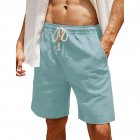 Men Cotton Linen Shorts With Pockets Large Size Casual Loose Breathable Straight Pants light blue XL