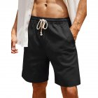 Men Cotton Linen Shorts With Pockets Large Size Casual Loose Breathable Straight Pants black S