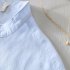 Men Cotton Linen T Shirt Summer Lapel Thin Retro Casual Middle Sleeve Tops Blue L