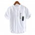 Men Cotton Linen T Shirt Summer Lapel Thin Retro Casual Middle Sleeve Tops Blue XXL
