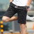 Men Cotton Middle Length Trousers Baggy Fashion Slacks Sport Beach Shorts Black  fish bone  XXL