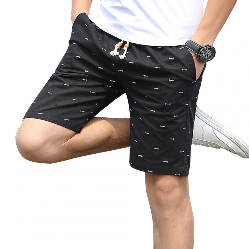 Men Cotton Middle Length Trousers Baggy Fashion Slacks Sport Beach Shorts Black (fish bone)_XXL