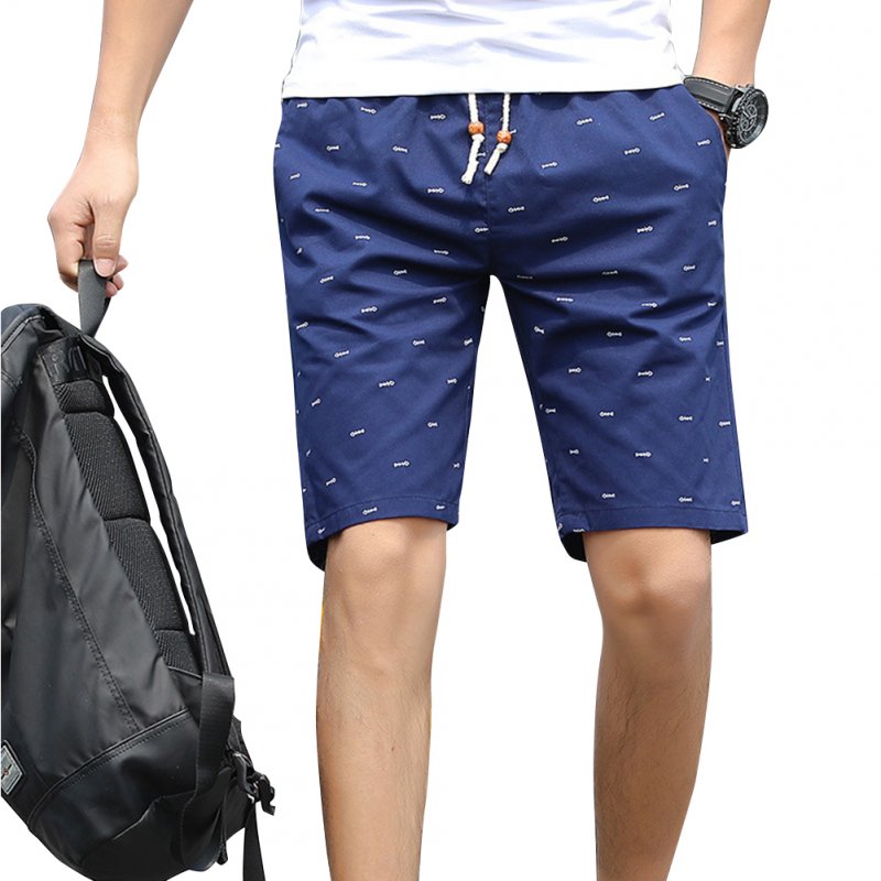 Men Cotton Middle Length Trousers Baggy Fashion Slacks Sport Beach Shorts Navy (fish bone)_M