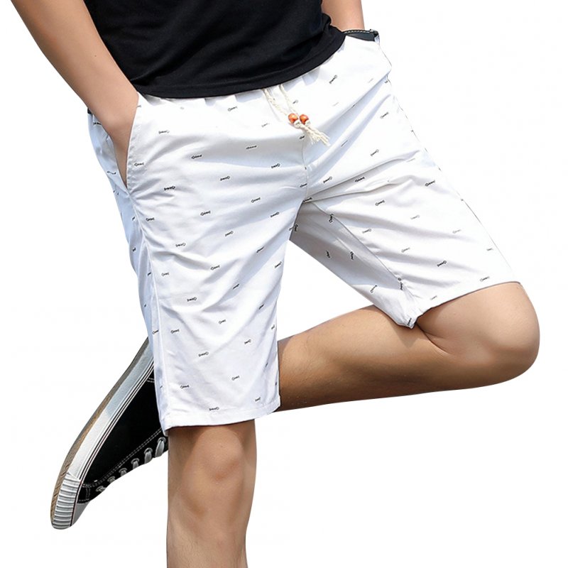 Men Cotton Middle Length Trousers Baggy Fashion Slacks Sport Beach Shorts White (fish bone)_XXL