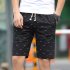 Men Cotton Middle Length Trousers Baggy Fashion Slacks Sport Beach Shorts Black  fish bone  M