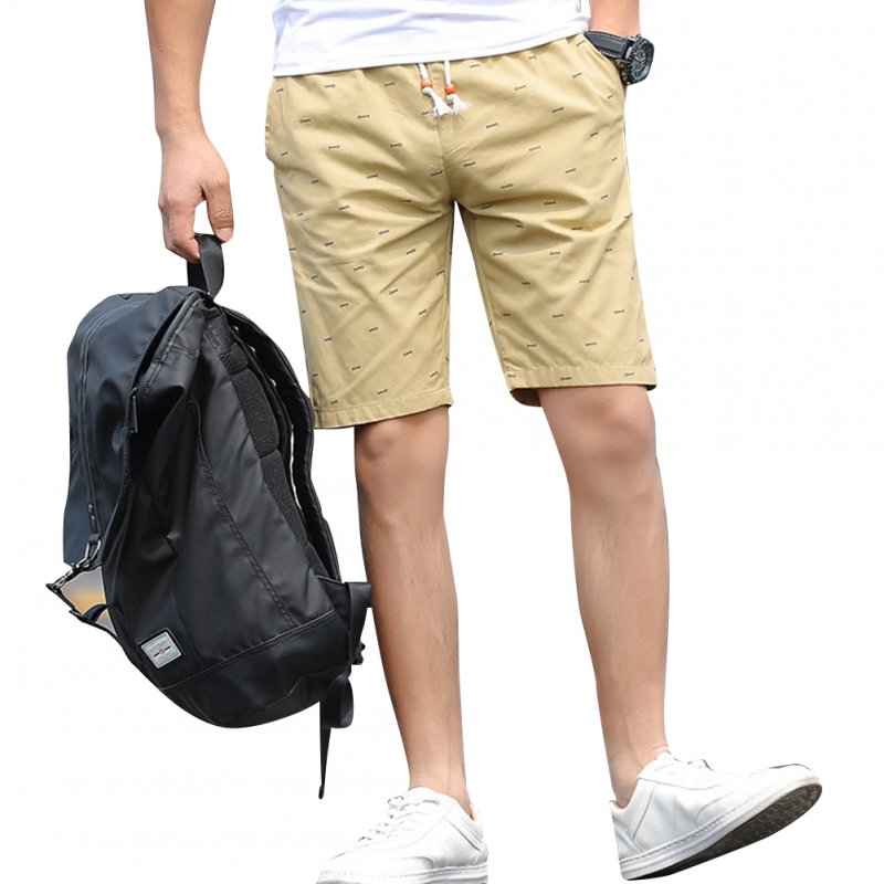 Men Cotton Middle Length Trousers Baggy Fashion Slacks Sport Beach Shorts Khaki (fish bone)_XXL