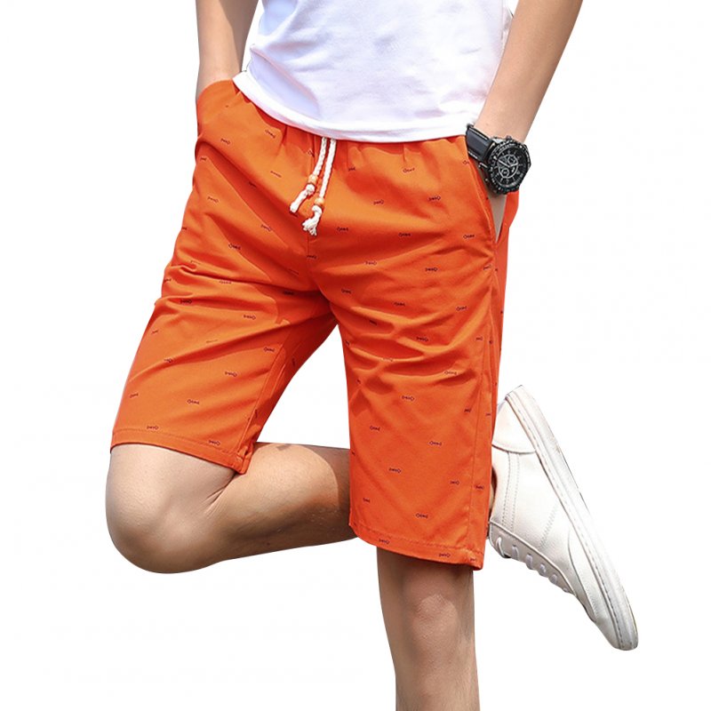 Men Cotton Middle Length Trousers Baggy Fashion Slacks Sport Beach Shorts Orange (fish bone)_M