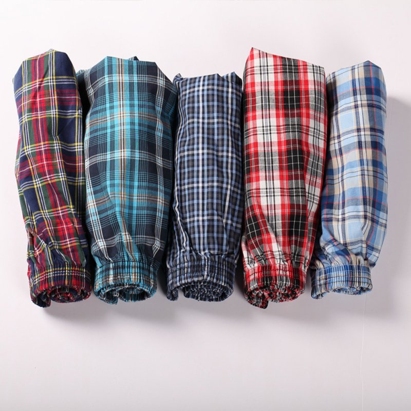Men Cotton Plaid Printing Loose Boxer Shorts Pyjamas for Home Wear Random Style random color_XXXL