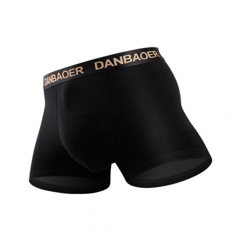 Men Cotton Soft Boxer-Briefs Breathable Solid Color Trunks Underwear Multi-color Loose Stretch Mid-waist Underwear Black XXL