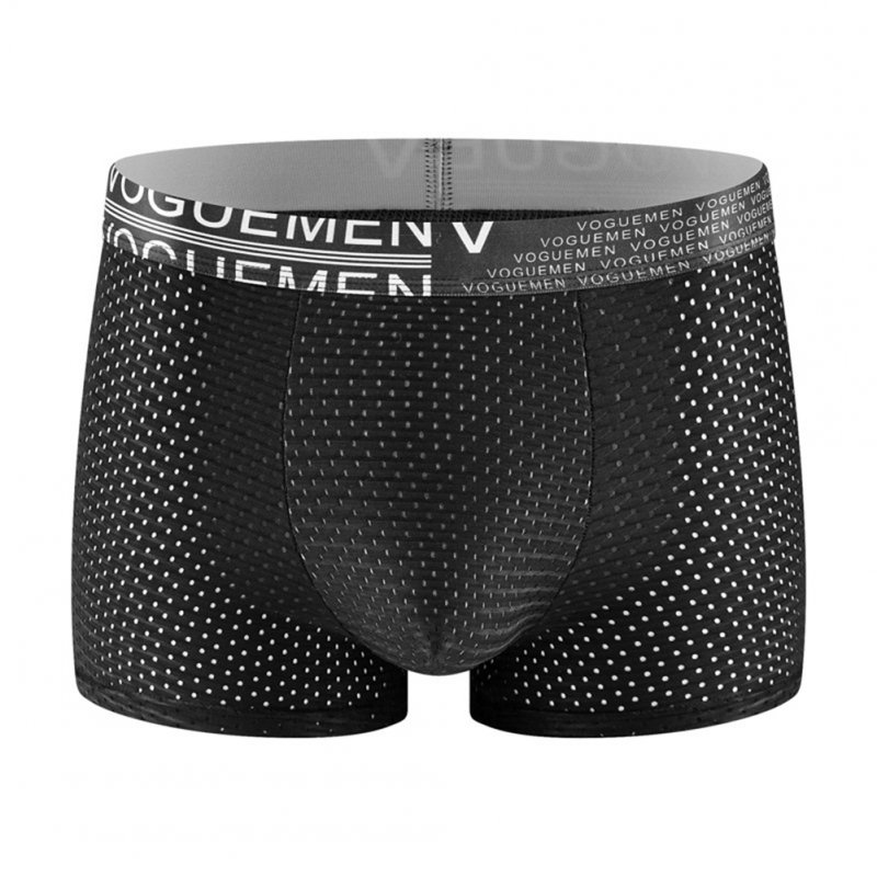 Men Cotton Underwear Summer Soft Breathable Stretch Mesh Large Size Ice Silk Boxer Briefs Underpants black XL