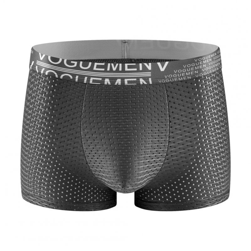 Men Cotton Underwear Summer Soft Breathable Stretch Mesh Large Size Ice Silk Boxer Briefs Underpants dark grey L