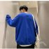 Men Crew Neck Sweatshirt Solid Color Printing LEFT Loose Casual Male Pullover Tops Blue XL