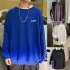 Men Crew Neck Sweatshirt Solid Color Printing LEFT Loose Casual Male Pullover Tops Blue XL