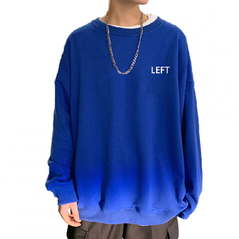 Men Crew Neck Sweatshirt Solid Color Printing LEFT Loose Casual Male Pullover Tops Blue_XL