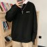 Men Crew Neck Sweatshirt Solid Color Printing LEFT Loose Casual Male Pullover Tops Black  XL