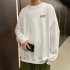 Men Crew Neck Sweatshirt Solid Color Printing LEFT Loose Casual Male Pullover Tops Gray XXL