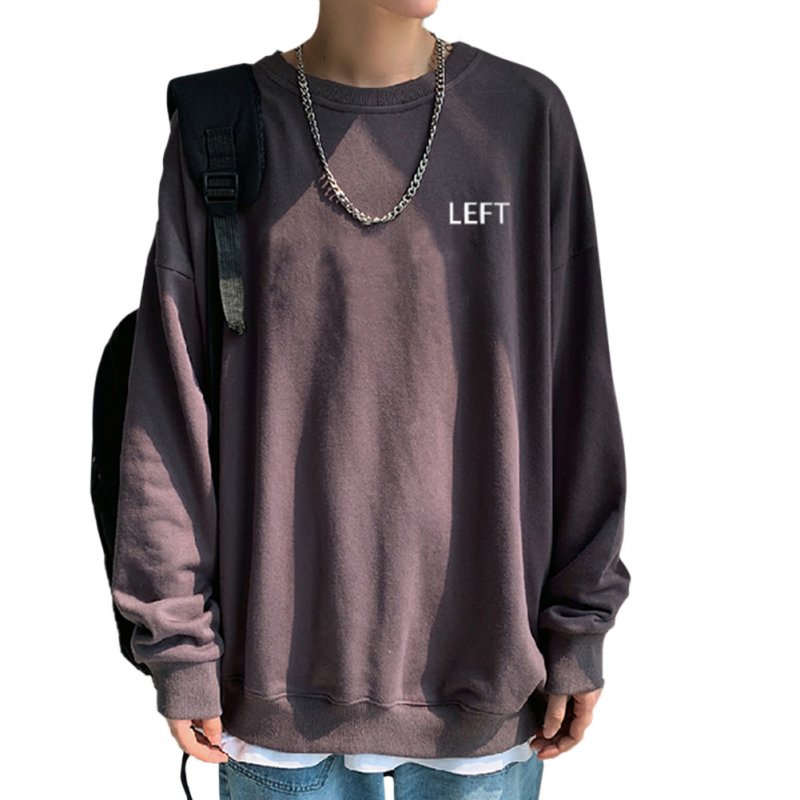 Men Crew Neck Sweatshirt Solid Color Printing LEFT Loose Casual Male Pullover Tops Gray_XXL