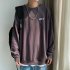 Men Crew Neck Sweatshirt Solid Color Printing LEFT Loose Casual Male Pullover Tops Blue XXL