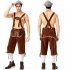 Men Embroidery Suspender Pants Plaid Shirts for Cosplay Party Festival Brown suspender pants DE Size L