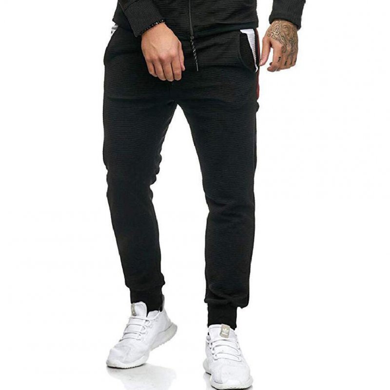 Men Fall Winter Casual Fashion Stripes Middle-Waisted Pants Trousers for Sports Casual Business black_XXXL