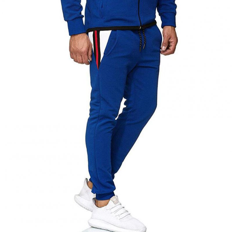 Men Fall Winter Casual Fashion Stripes Middle-Waisted Pants Trousers for Sports Casual Business blue_XL
