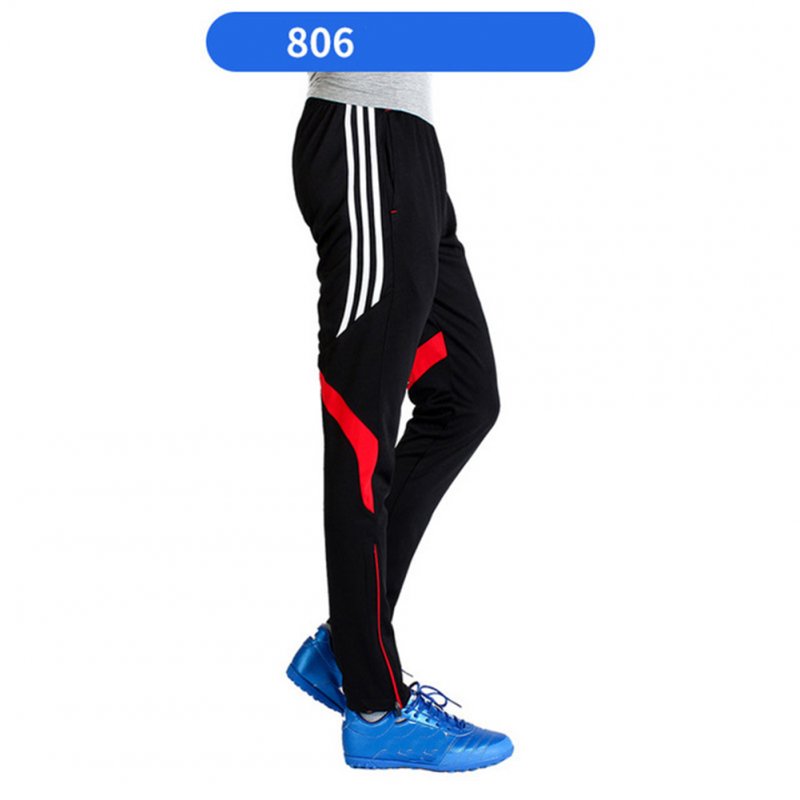Men Fashion Athletic Training Pants Breathable Running Football Long Pants 806-red_XL