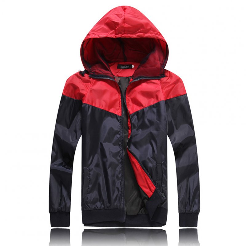 Men Fashion Autumn Thin Hooded Casual Slim Jacket Tops Coat red_M