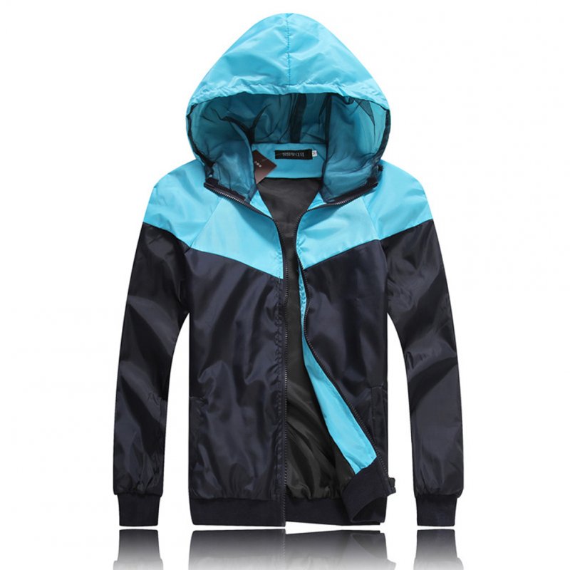 Men Fashion Autumn Thin Hooded Casual Slim Jacket Tops Coat blue_XL