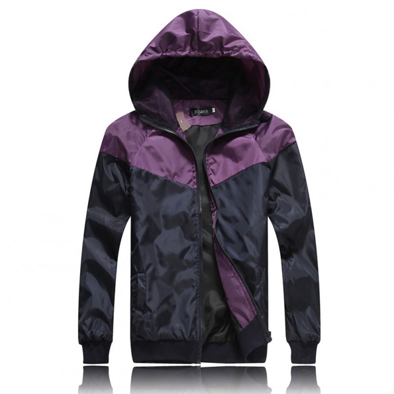 Men Fashion Autumn Thin Hooded Casual Slim Jacket Tops Coat purple_L