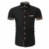 Men Fashion Button Design Lapel Shirt with Pocket Matching Color Cotton Shirt black XL