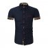 Men Fashion Button Design Lapel Shirt with Pocket Matching Color Cotton Shirt black XL