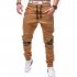Men Fashion Camouflage Stitching Trousers Tight Trousers Foot Loose Casual Trousers  Khaki M