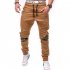 Men Fashion Camouflage Stitching Trousers Tight Trousers Foot Loose Casual Trousers  Khaki M