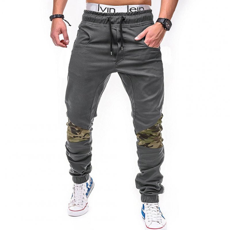 Men Fashion Camouflage Stitching Trousers Tight Trousers Foot Loose Casual Trousers  gray_L