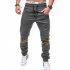 Men Fashion Camouflage Stitching Trousers Tight Trousers Foot Loose Casual Trousers  gray L