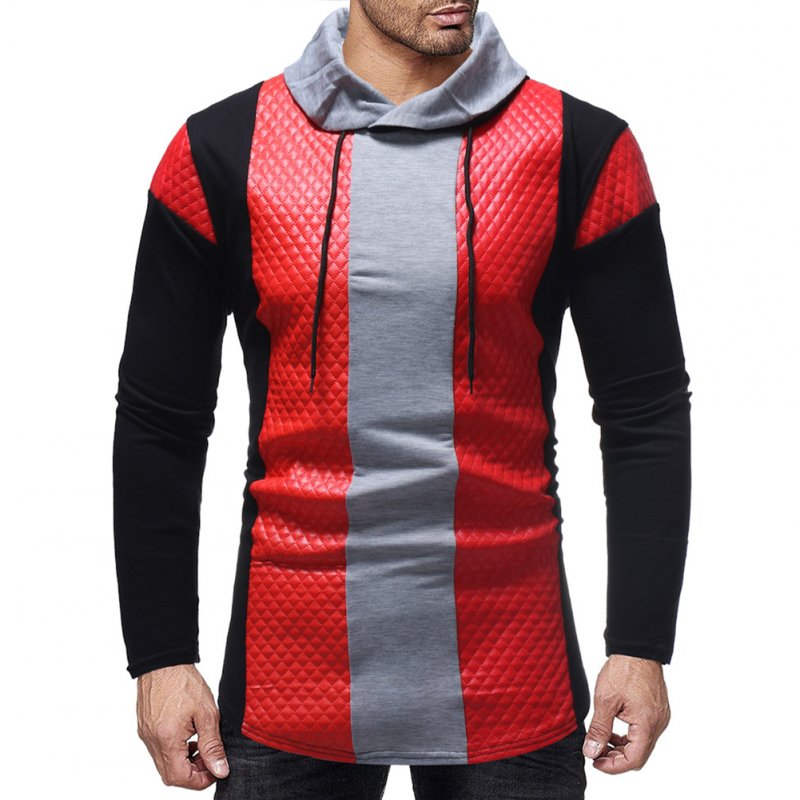 Men Fashion Casual Long Sleeve Collar Long Sleeve T-Shirt Tops red_L