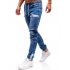 Men Fashion Casual Loose Frosted Zip Up Sports Jeans Denim Pants Trousers Navy blue M