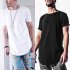 Men Fashion Casual Loose Round Hem Elongated Solid Color T shirt white L