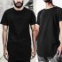 Men Fashion Casual Loose Round Hem Elongated Solid Color T shirt black L