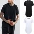 Men Fashion Casual Loose Round Hem Elongated Solid Color T shirt black XXL