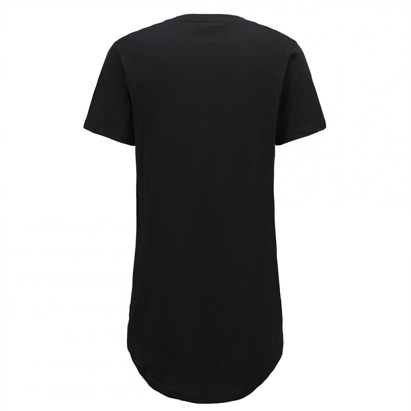 Men Fashion Casual Loose Round Hem Elongated Solid Color T-shirt black_XXL