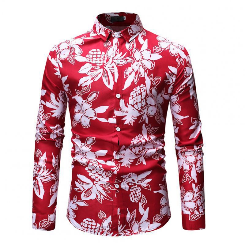 Men Fashion Casual Printing Stand Collar Long Sleeve T-shirt red_3XL