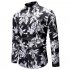 Men Fashion Casual Printing Stand Collar Long Sleeve T shirt black L