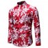 Men Fashion Casual Printing Stand Collar Long Sleeve T shirt red 3XL