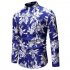 Men Fashion Casual Printing Stand Collar Long Sleeve T shirt blue M