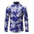 Men Fashion Casual Printing Stand Collar Long Sleeve T shirt blue L
